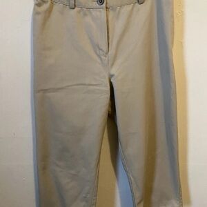 L.L. Bean Women's Classic Fit Curvy Wide-Leg Khaki Cotton Twill Pants Baggy Fit